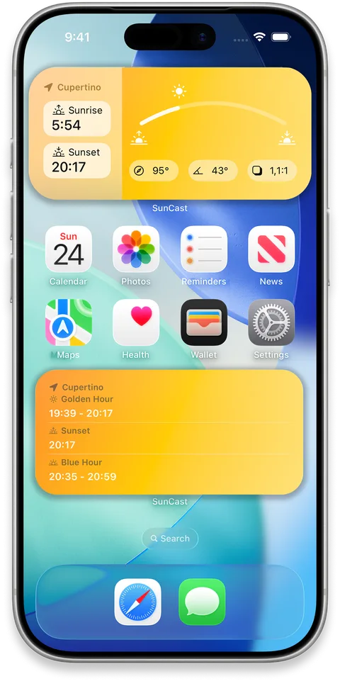 SunCast Home Screen widgets on iPhone