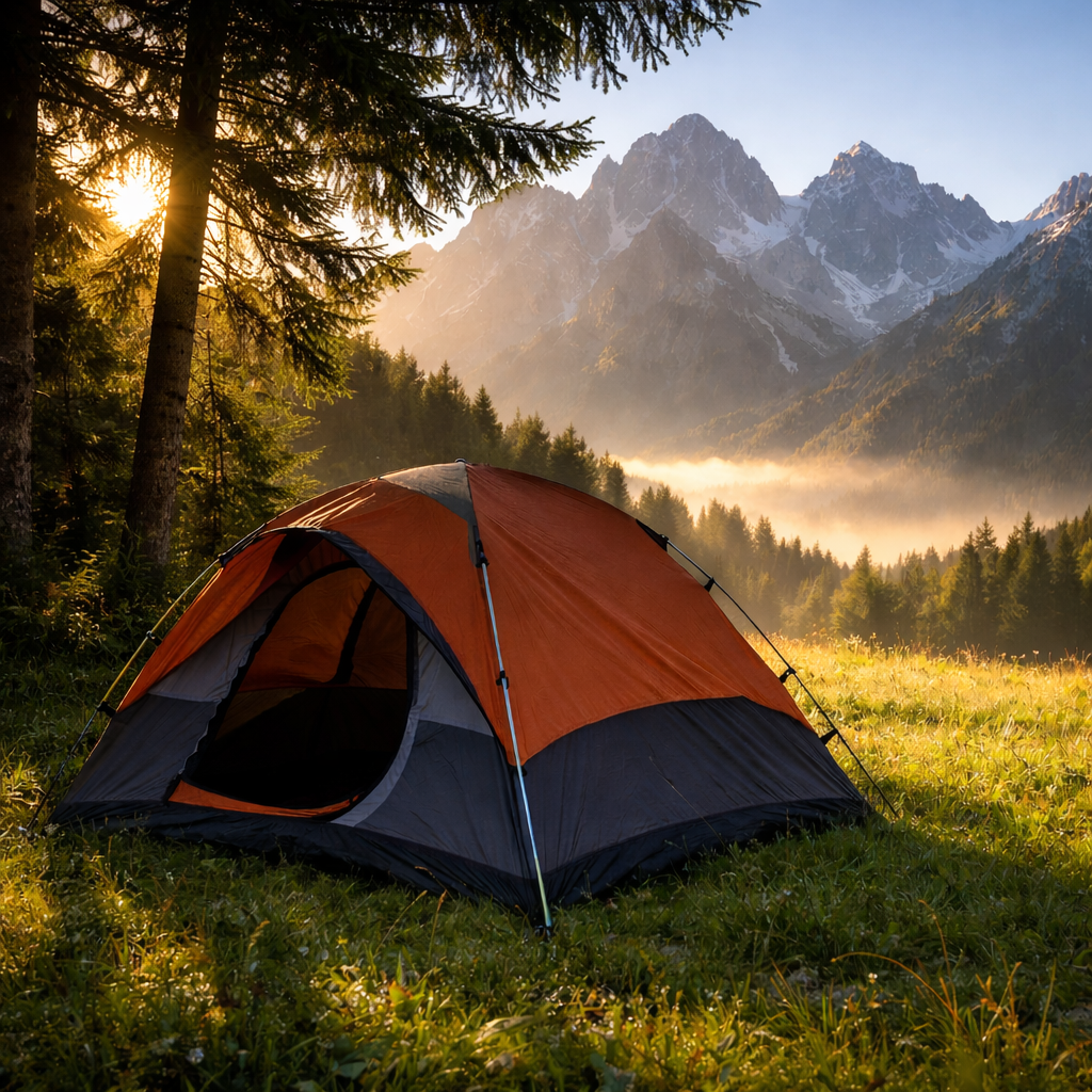 Tent pitched in cool shade